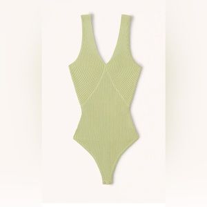 A&F Elevated Knit V-Neck Bodysuit in Green
